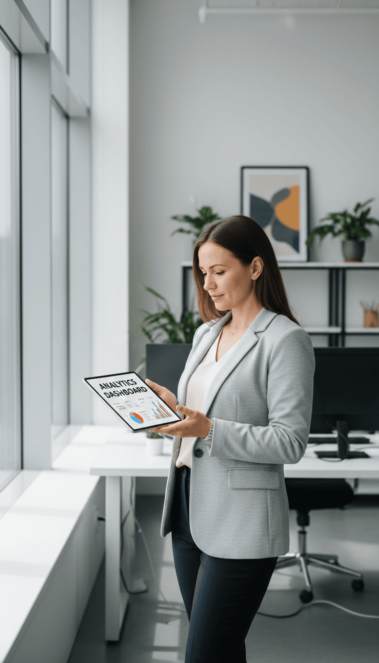Marketer reviewing campaign analytics on a tablet