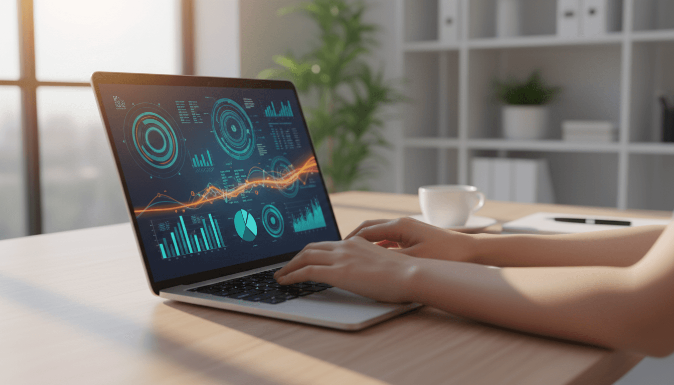 Marketing specialist reviewing an analytics dashboard on a laptop