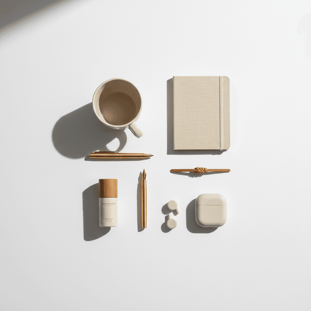 Product photos arranged for an ad campaign